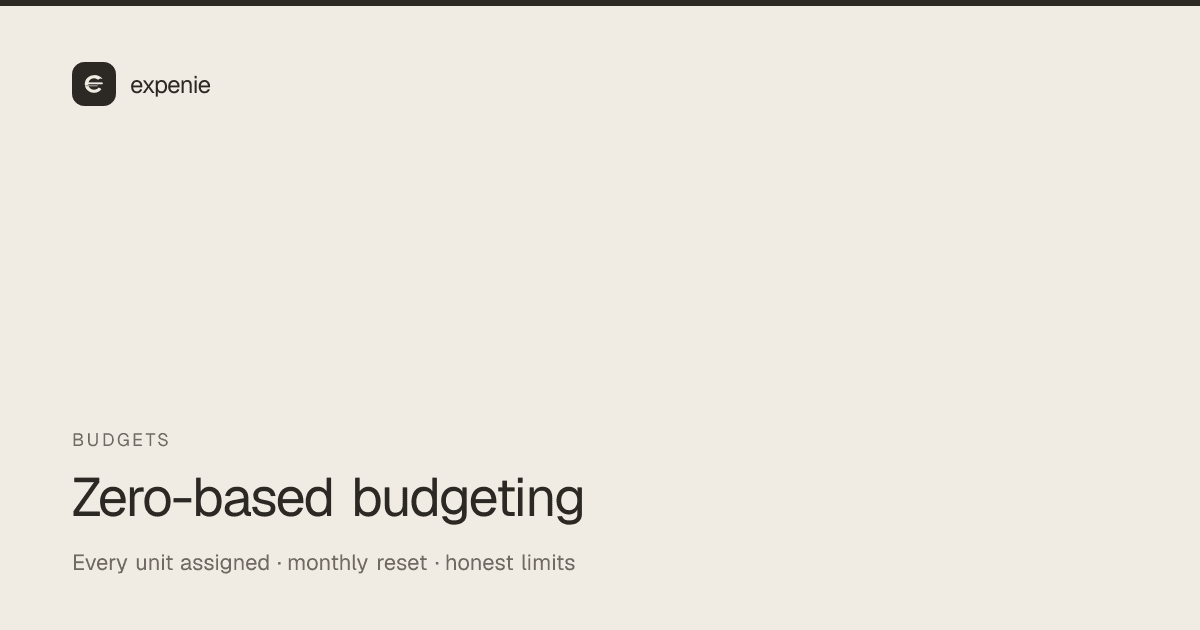 expenie guide cover: zero-based budgeting — every unit assigned, monthly reset, honest limits