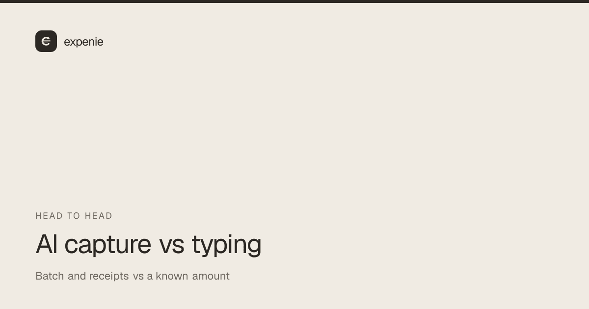 expenie comparison cover: AI capture versus manual entry for logging expenses