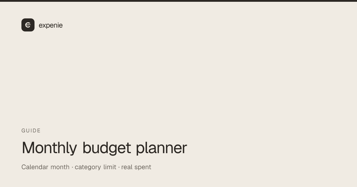 expenie guide cover: monthly budget planner — category limits per calendar month
